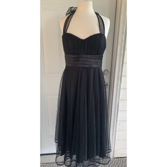 Speechless Y2K Black Tule Halter Tie Satin Waist Band Party Prom Midi Size 13 - Picture 1 of 8